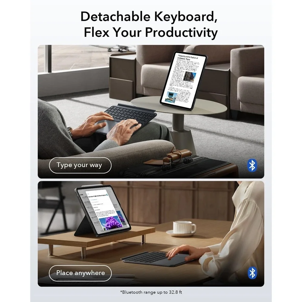 ESR iPad Pro 11 M5 M4 Keyboard Case Detachable Bluetooth Trackpad Dark Gray